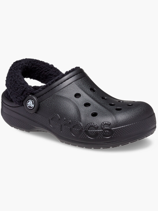 crocs baya lined fuzz strap clog black deichmann