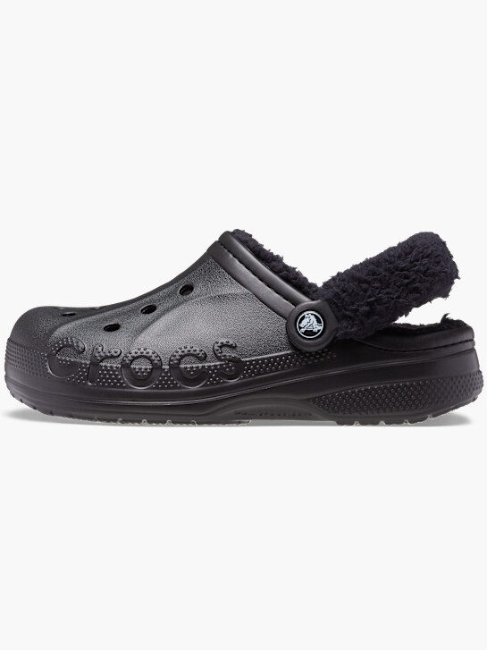crocs baya lined fuzz strap clog black deichmann